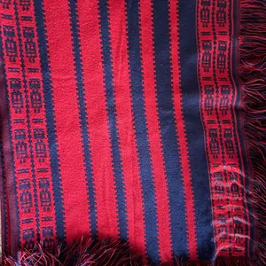 Vintage Red Navy Tribal Stripe Knit Blanket Poncho Fringe OS Western Cowgirl thumbnail 8