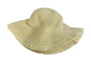 Straw Hat Womens OS Frayed‎ Edge Beach Vacation Tan Packable thumbnail 1