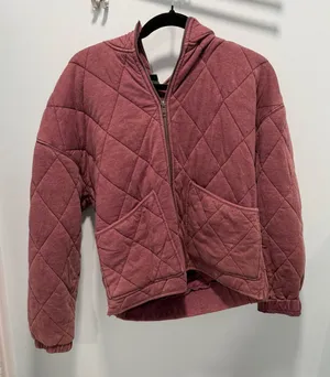 Wild Fable Quilted Full Zip Hooded Jacket Size S Burgundy Maroon Diamond Stitch thumbnail 1