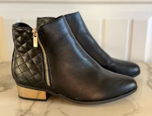 BAMBOO Black Quilted Ankle Booties with Gold Accent thumbnail 1