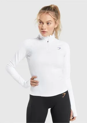 Gymshark White Quarter-Zip Pullover PULSE 1/4 ZIP thumbnail 1