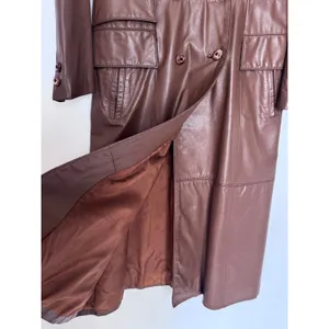1970s The Tannery For Montgomery Ward Brown Leather Trench Coat M Long Coat thumbnail 6