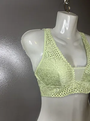 Aerie Bralette Bra Womens Small Green Floral Lace Wireless Lined Longline Soft thumbnail 2
