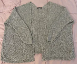 Gray Open Front Cotton Blend Speckled Cardigan Sweater, one size thumbnail 3