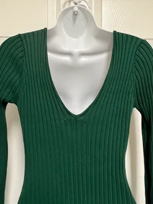 Hunter Green Deep V Neck Ribbed Dress thumbnail 9