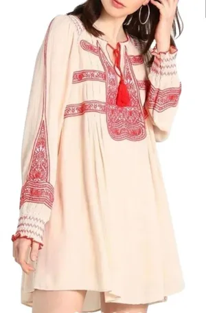 Free People Wind Willow Boho Tunic Dress Cottagecore Peasant Beige Womens XS thumbnail 1