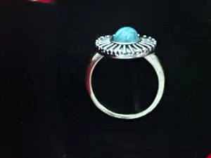 Women’s Stainless Steel Silver Aztec Faux Turquoise Embellished Ring Size 6 thumbnail 3