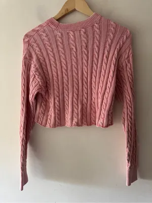 Aerie Pink Cable Knit Cropped Sweater thumbnail 6