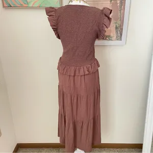 Nation LTD Fabienne Dress Maojave Brown Boho Ruffled Tiered Midi Large thumbnail 8