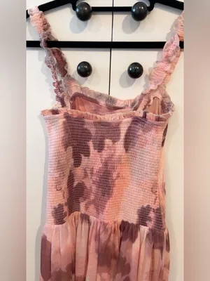 Free People Tessa Smocked Midi Dress NWT XS Pink Floral Ruched REVOLVE thumbnail 8