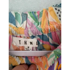 THML Womens Blouse Tropical Leaf Print‎ Ruffle Sleeve Elastic Neck M thumbnail 4