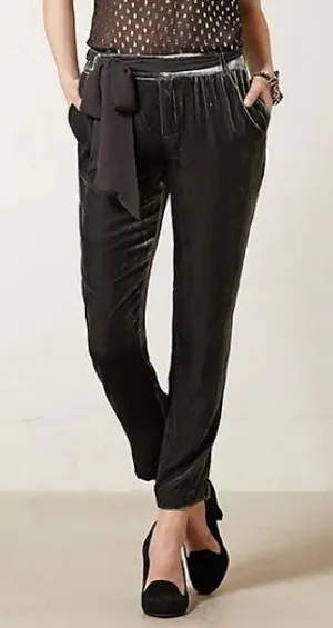 Anthropologie Elevenses Velvet Ribbon TieFront Trouser Pants Womens Size 2 Gray thumbnail 1