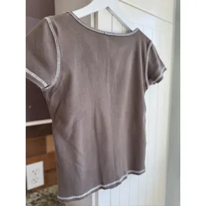 John Galt Brown Baby Tee 100% Cotton Contrast Stitch Y2K Top Size 38 thumbnail 5