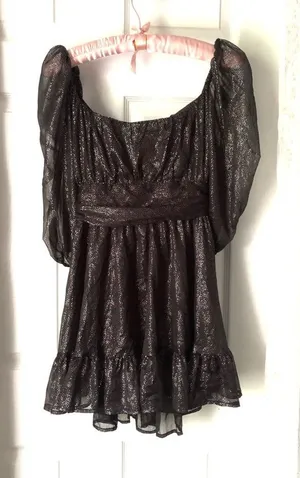 Lucy in the sky babydoll Sparkles Ruffle Mini Dress back bow tie cut out sz M thumbnail 1