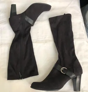 2000s y2k Black fabric faux suede knee-high boots thumbnail 1