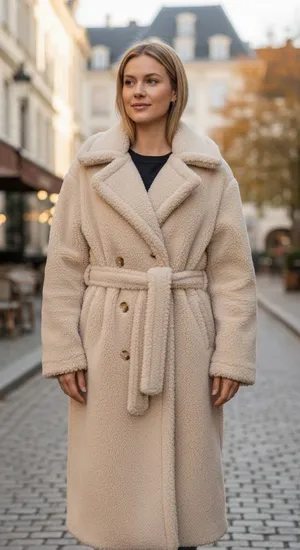NWT BLANKNYC Women’s Neutral Oat Button Tie Double Breasted Peacoat Coat Jacket thumbnail 1