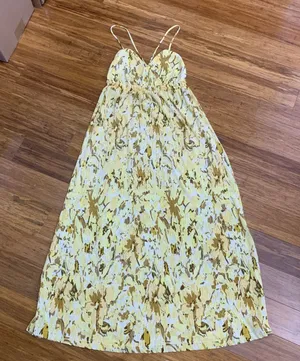 MNG Mango Maxi Dress Womens Size‎ 4 Yellow Brown Floral Print Sleeveless Summer thumbnail 1