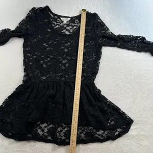 Y2K Style Sz L Top Peplum Sheer Black Lace Whimsygoth Whimsy Sexy Grunge 90s‎ thumbnail 8