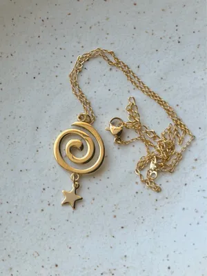 Handmade gold tone fully stainless steel spiral swirl uzumaki funky boho grunge style necklace🌀 thumbnail 3