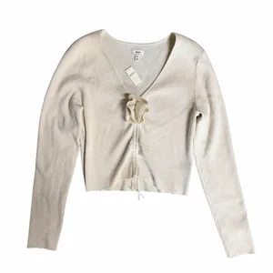 NEW Aerie Cropped Rosette Sweater Cream Size XL thumbnail 4