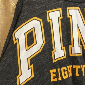 PINK Victoria’s Secret dark gray/white/yellow logo pullover, size L, NWOT thumbnail 2