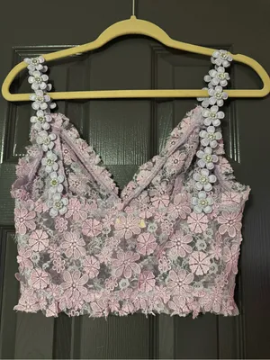 For Love & Lemons Rosette Lace Tank Sexy Lavender Bustier Crop Coquette Small thumbnail 2