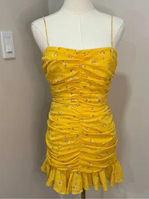 Bec +‎ Bridge Womens Yellow Floral Mini Daytime Flounce Dress Size 4 thumbnail 3