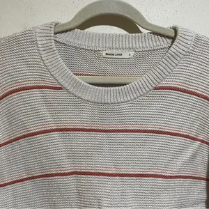 Marine Layer Nina Knit Crewneck Cotton Sweater Stripes Oatmeal Pink Size Small thumbnail 5