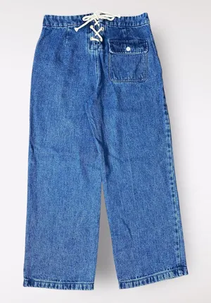 J.Crew 1996 High Waist Cropped Wide‎ Leg Lace Up Jeans Size 28 Coastal Sailor thumbnail 1