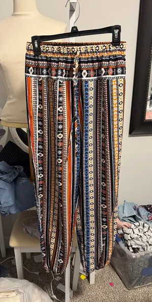 SHEIN Multi-Stripe Elastic-Waist Jogger Pants - Orange, Blue, Black, Cream thumbnail 1