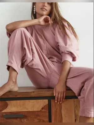 Free People FP Beach Jackie Puff Sleeve Jumpsuit Pink Size S thumbnail 2