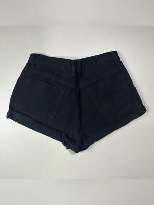 Princess Polly Black High Rise Denim Shorts Women’s AU 12 US 8 Raw Hem Studded thumbnail 2