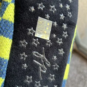 NWT Free People Sleepover Bootie Slippers checker blue/yellow, faux fur interior thumbnail 5
