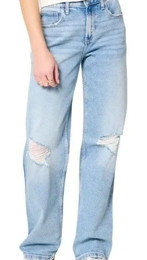 Hollister Ultra‎ High Rise Dad Jeans 10L Light Wash Ripped Knees Straight Leg thumbnail 1