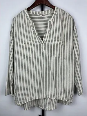 Madewell Lakeline Hester Stripe Linen Blend Popover Hi Low Blouse Size‎ S thumbnail 1