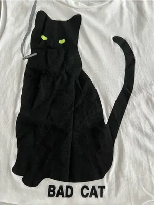 White "Bad Cat" Graphic Tank Top - Black Cat Print size 6 thumbnail 3