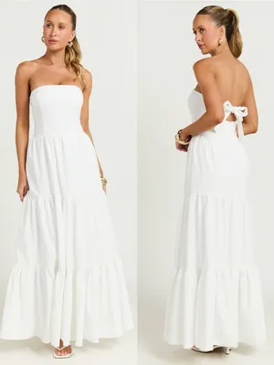 SHOWPO Trish Strapless Tiered Maxi Dress In White thumbnail 2