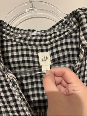 Gap gingham button down blouse‎ high low black white large thumbnail 3