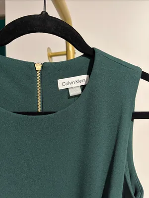 Calvin Klein NWT Sleeveless Belted Fit & Flare Midi Dress in Malachite Green thumbnail 6