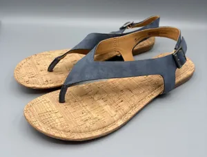 Korks Skylar Sandals Size 9 Blue Faux Leather Vegan Thong Sling Back Cork Summer thumbnail 1