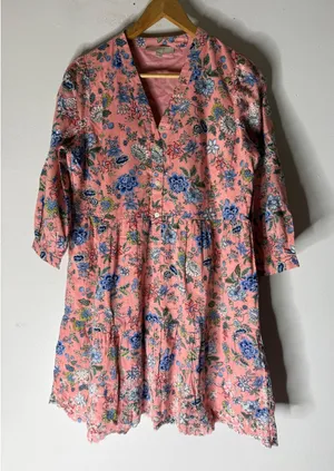 LOFT pink Floral Embroidered Swing Shirtdress‎ 3/4 sleeve size 10 thumbnail 1
