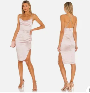 Revolve Superdown Billie Drape Midi Dress Sating Pink Slip Criss Cross Back Small thumbnail 2