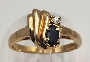 Vintage Gold Tone Sapphire & Cubic Zirconia Ring (7.25) thumbnail 1
