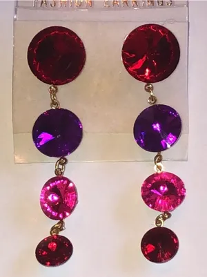 Multicolor Pink Red Purple Dangle Rhinestone Drop Earrings thumbnail 1