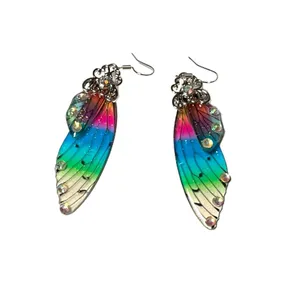 Fairy wings glittery‎ dangling earrings multicolored Pink thumbnail 2