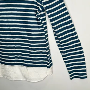 Tory Burch 100% Linen Stripe Minimalist Crew Neck Long‎ Sleeve Shirt Hem Medium thumbnail 5