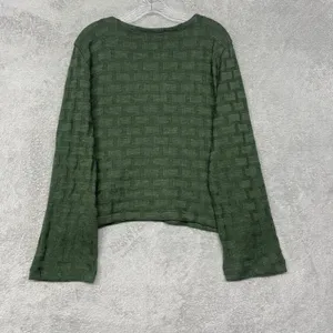 Madwell Sweater‎ Women XL Green Basket Weave Stitch Bell Sleeve Tee NU769 thumbnail 7