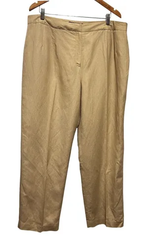 Larry‎ Levine Womens Linen Blend Pants 18W Tan Tailored Minimalist Quiet Luxury thumbnail 1