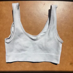 Seamless Ribbed Knit Scoop Neck Sports Bra White Crop Top Activewear thumbnail 3