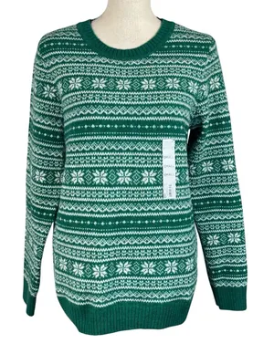 Croft & Barrow Small Sweater Fair Isle Crew Neck Long Sleeve Pullover Green New thumbnail 1